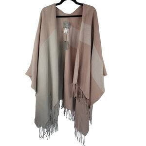SOIA & KYO Woven Scarfigan With Fringe Neutral Beige/Cream OSFM